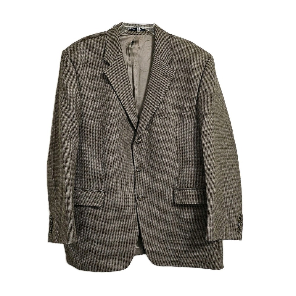 Chaps Ralph Lauren Blazer Mens 46R Brown 100% Lambswool Micro Check Sport Coat